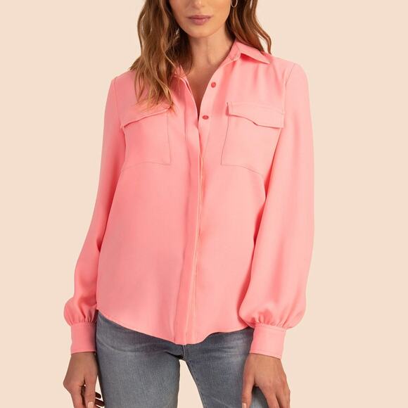 Trina Turk Awesome Button Front Blouse in Pink Size M - Picture 1 of 6